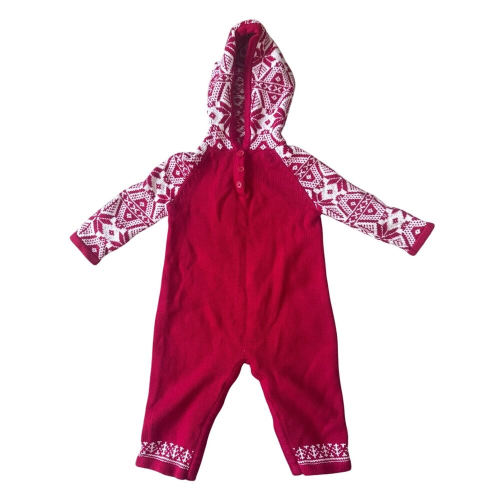 Hanna Andersson | Cotton Unisex Red Fair Isle Swedish Knit Romper | 18-24 Months